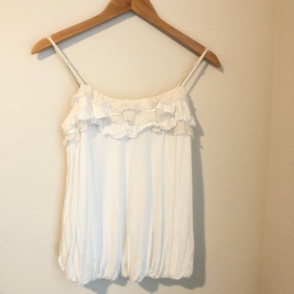 Twentyone white trimmed ruffled adjustable spaghetti straps tank top size large - Picture 2 of 13